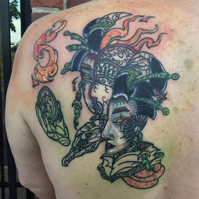 a large tattoo that may not be allowed in a Japanese onsen; image used by permission of Peter Sky Tattoo